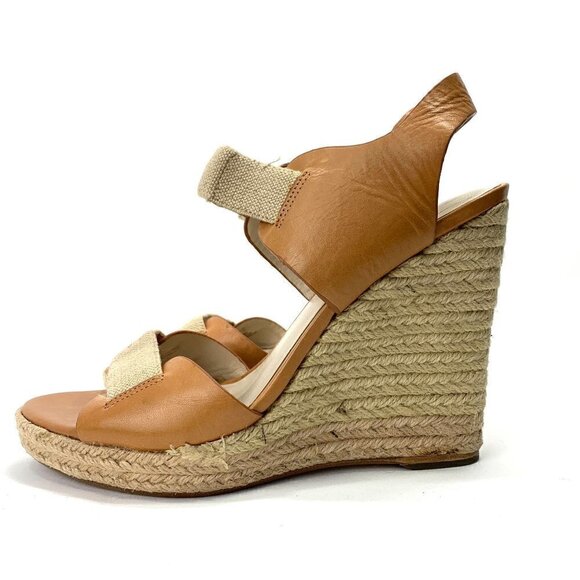 Michael Kors Windsor Platform Wedge Espadrille Sandals Tan Leather, Size 9M IOB - Picture 6 of 10